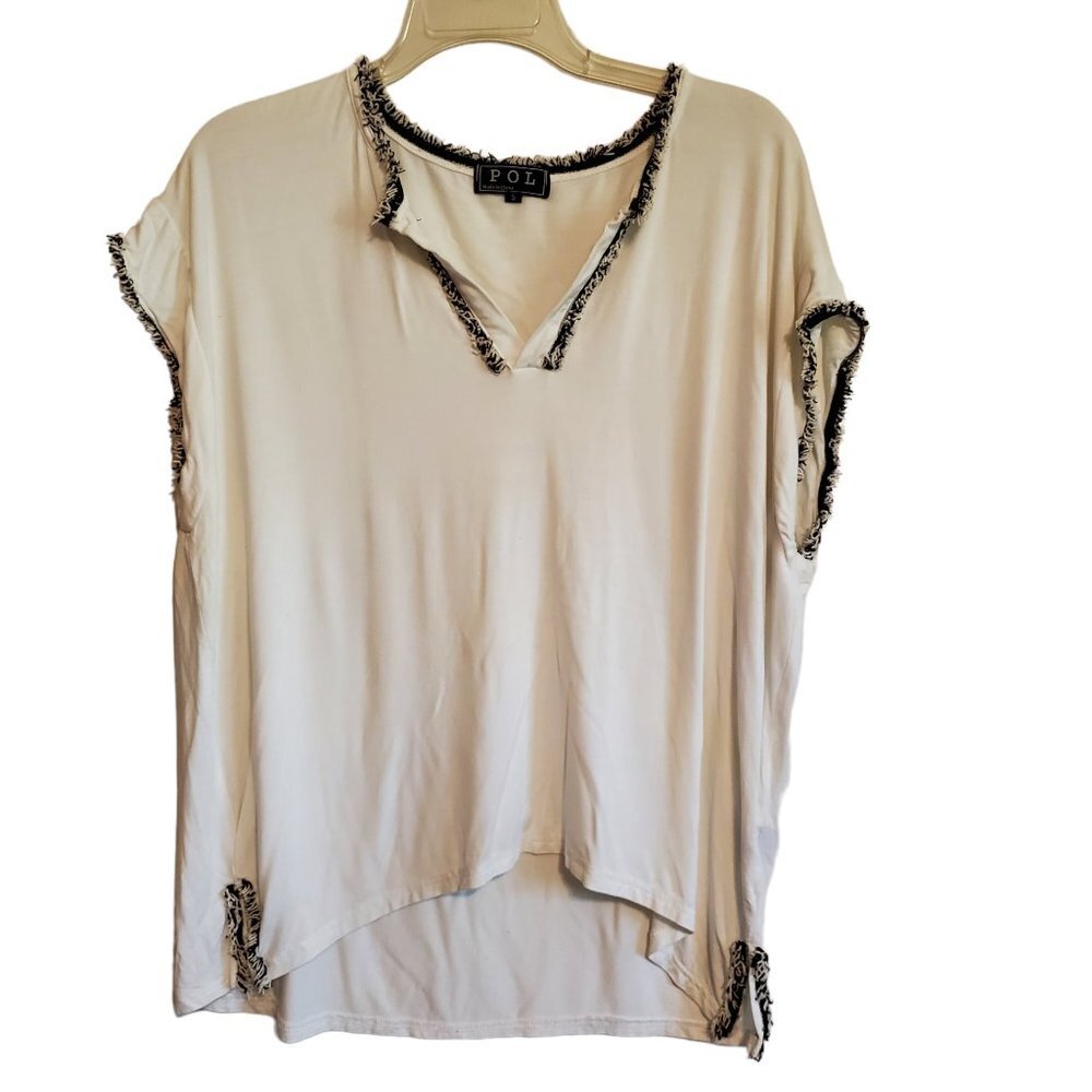 POL Southwestern White‎ and Black Fringed Detail Tee Blouse